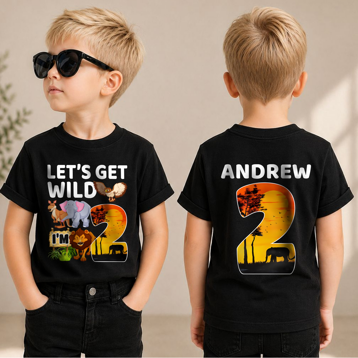 Toddler Personalized Wild 2nd Birthday Shirt Boy, Let's Get Wild — product view 1