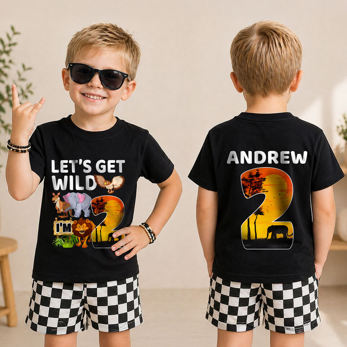 Toddler Personalized Wild 2nd Birthday Shirt Boy, Let's Get Wild — product view 3