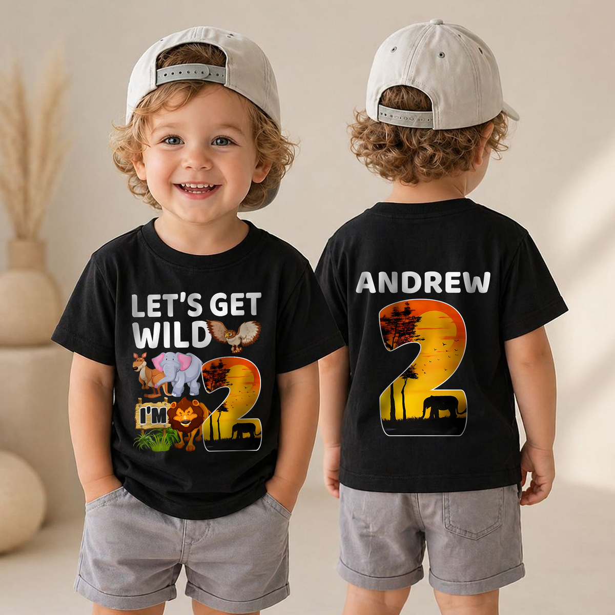 Toddler Personalized Wild 2nd Birthday Shirt Boy, Let's Get Wild — product view 4
