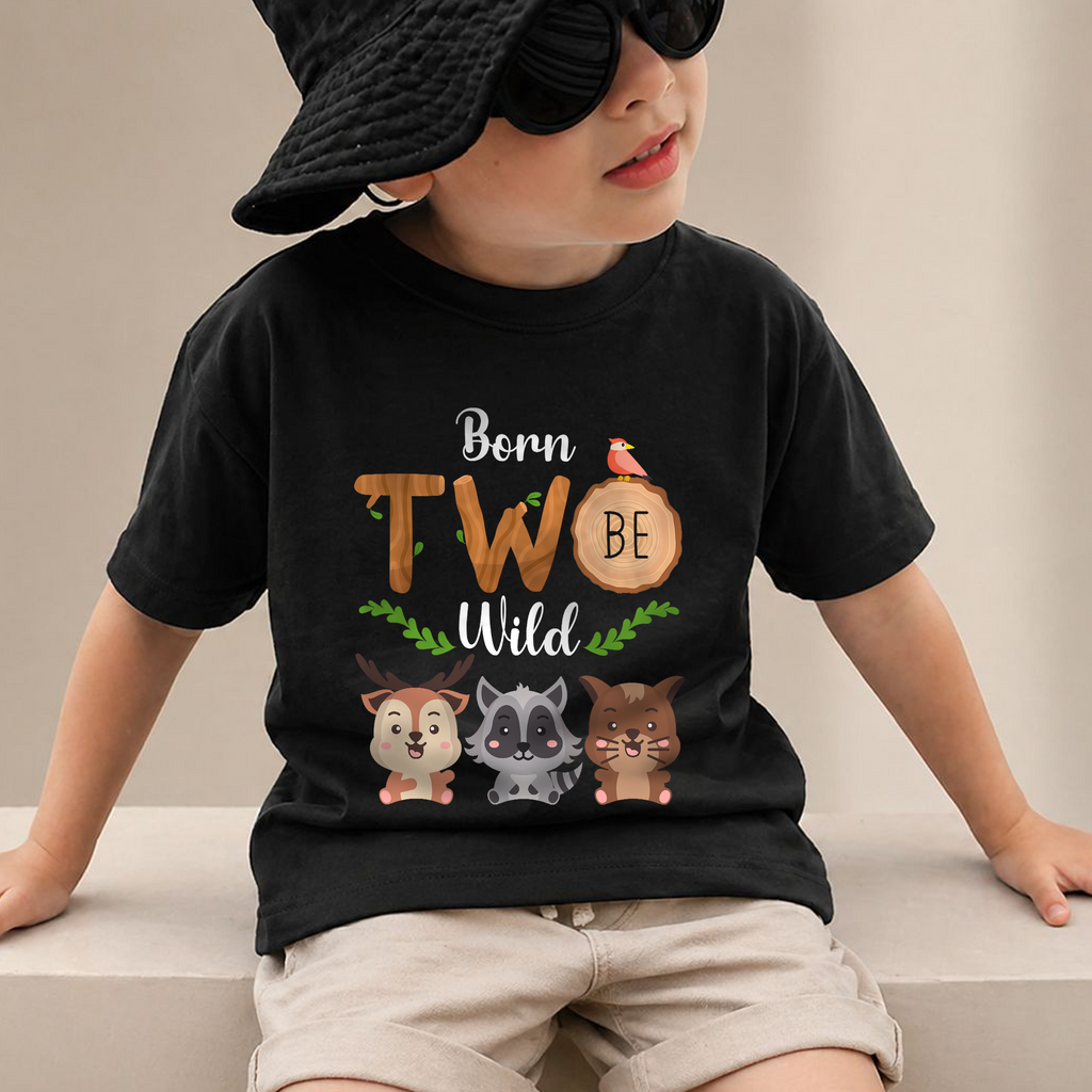 Boys Personalized Wild 2nd Birthday Shirt Boy, Born Two Be Wild — product view 2