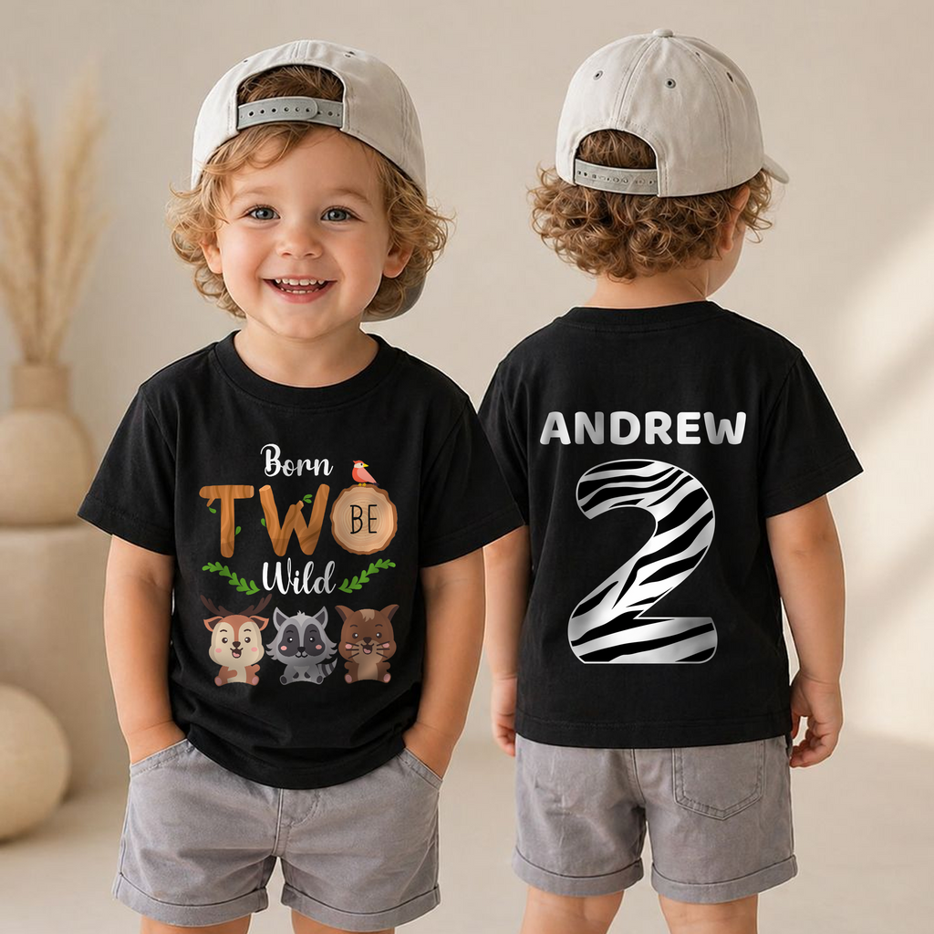 Boys Personalized Wild 2nd Birthday Shirt Boy, Born Two Be Wild — product view 4