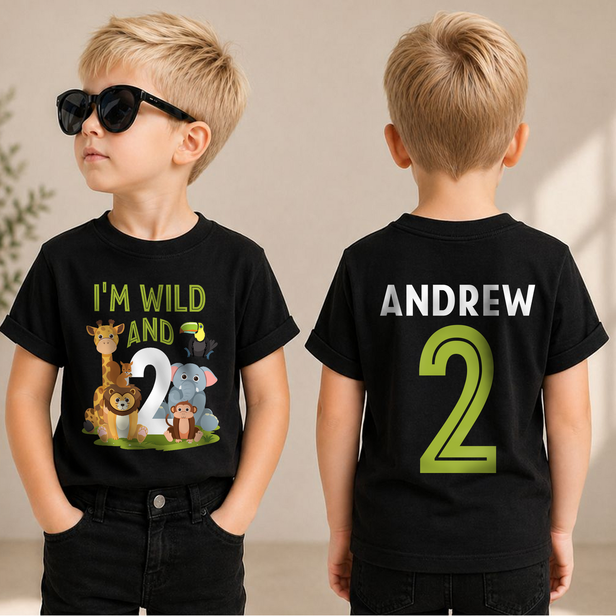 Personalized I'm Wild and Two Birthday Shirt for Boys — product view 1