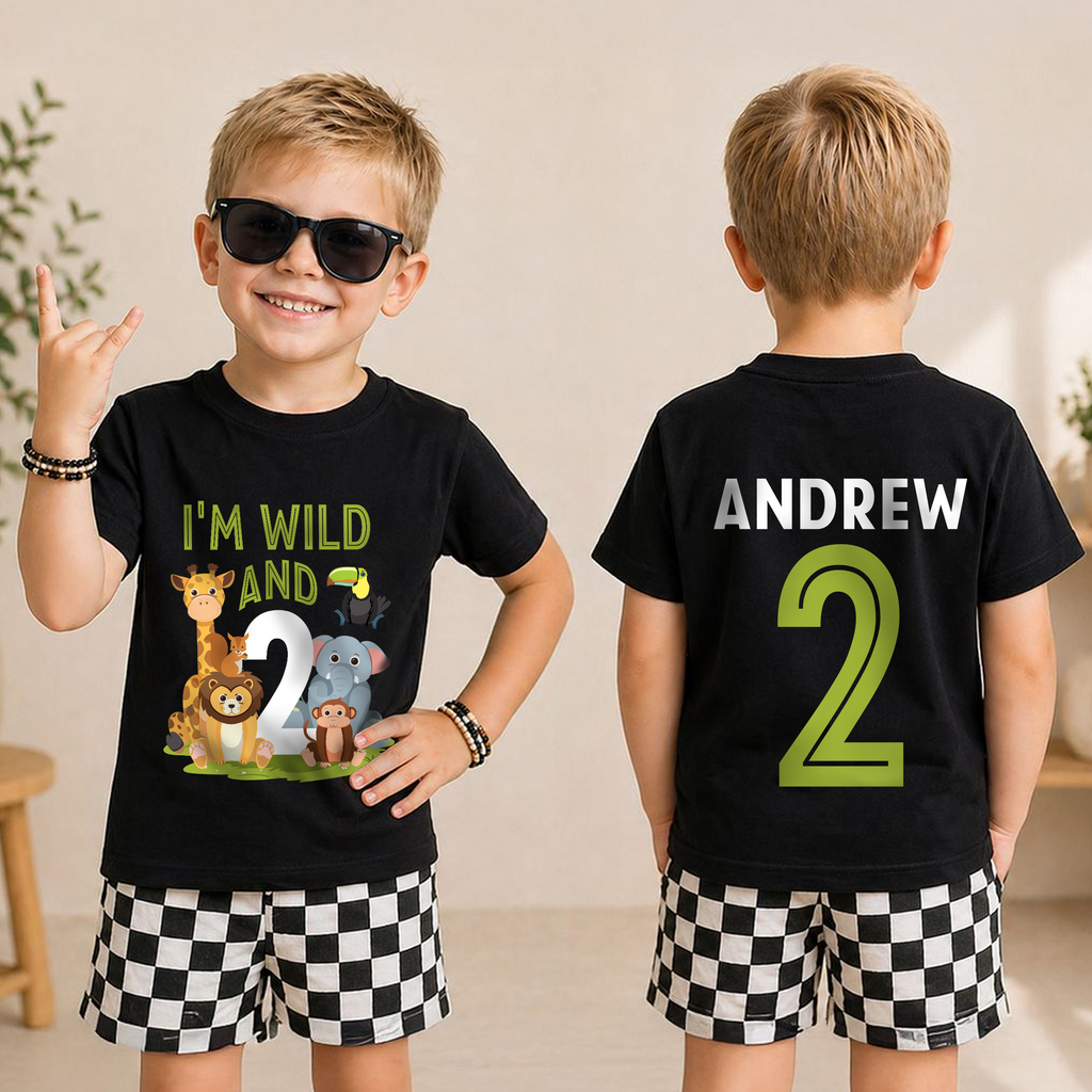 Personalized I'm Wild and Two Birthday Shirt for Boys — product view 3