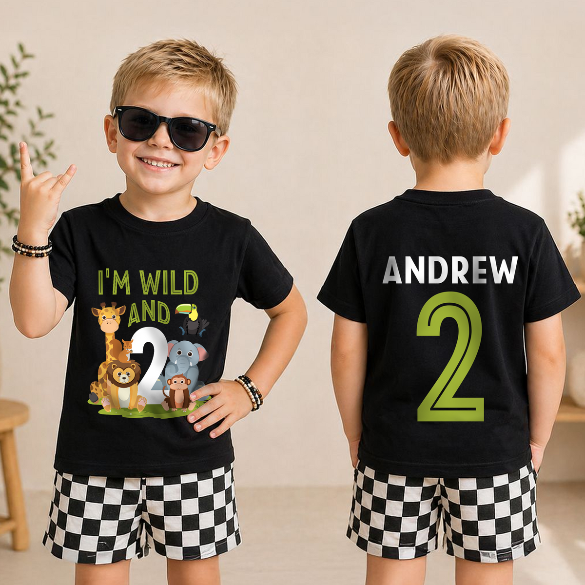 Personalized I'm Wild and Two Birthday Shirt for Boys — product view 3