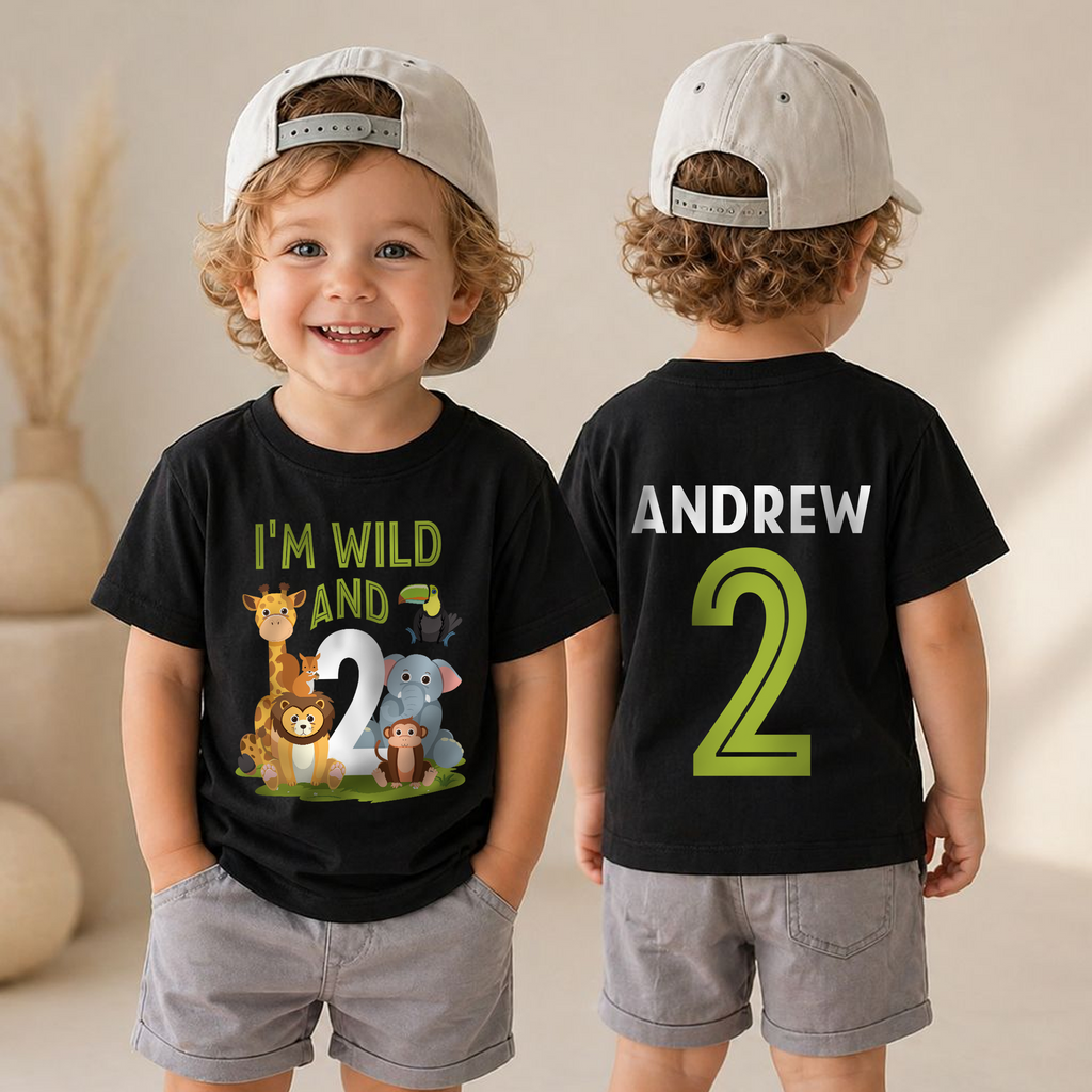 Personalized I'm Wild and Two Birthday Shirt for Boys — product view 4