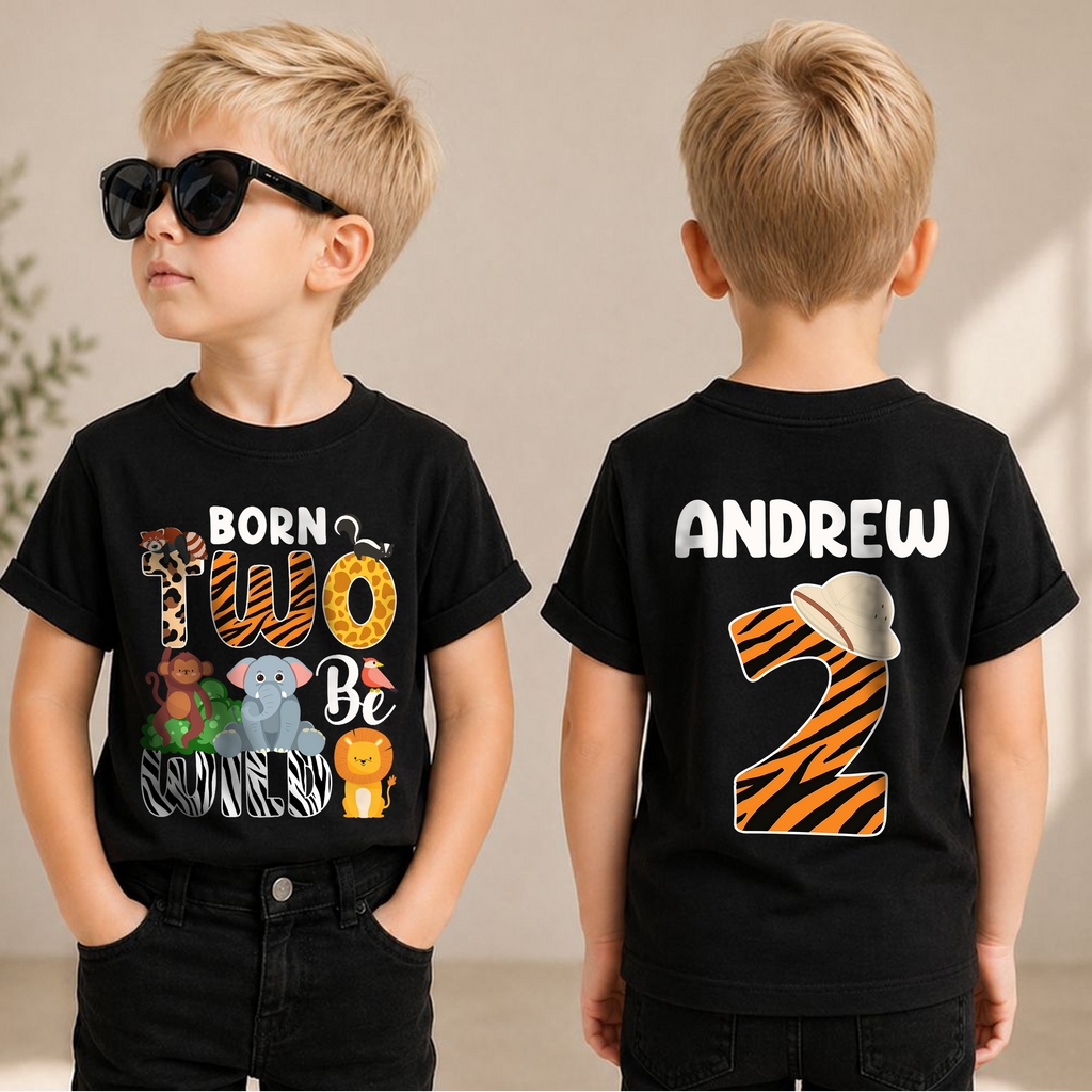 Custom Name Born Two Be Wild Birthday Shirt for Boys — product view 1