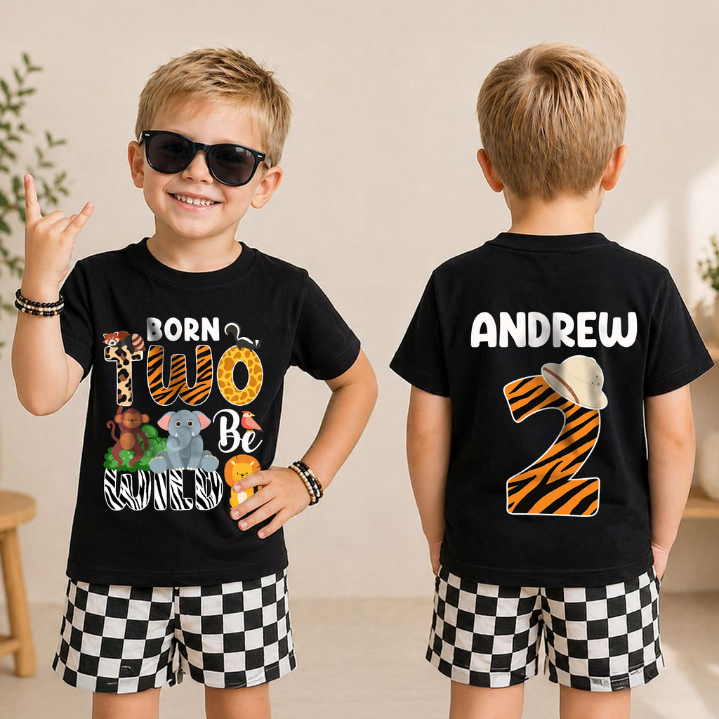 Custom Name Born Two Be Wild Birthday Shirt for Boys — product view 3
