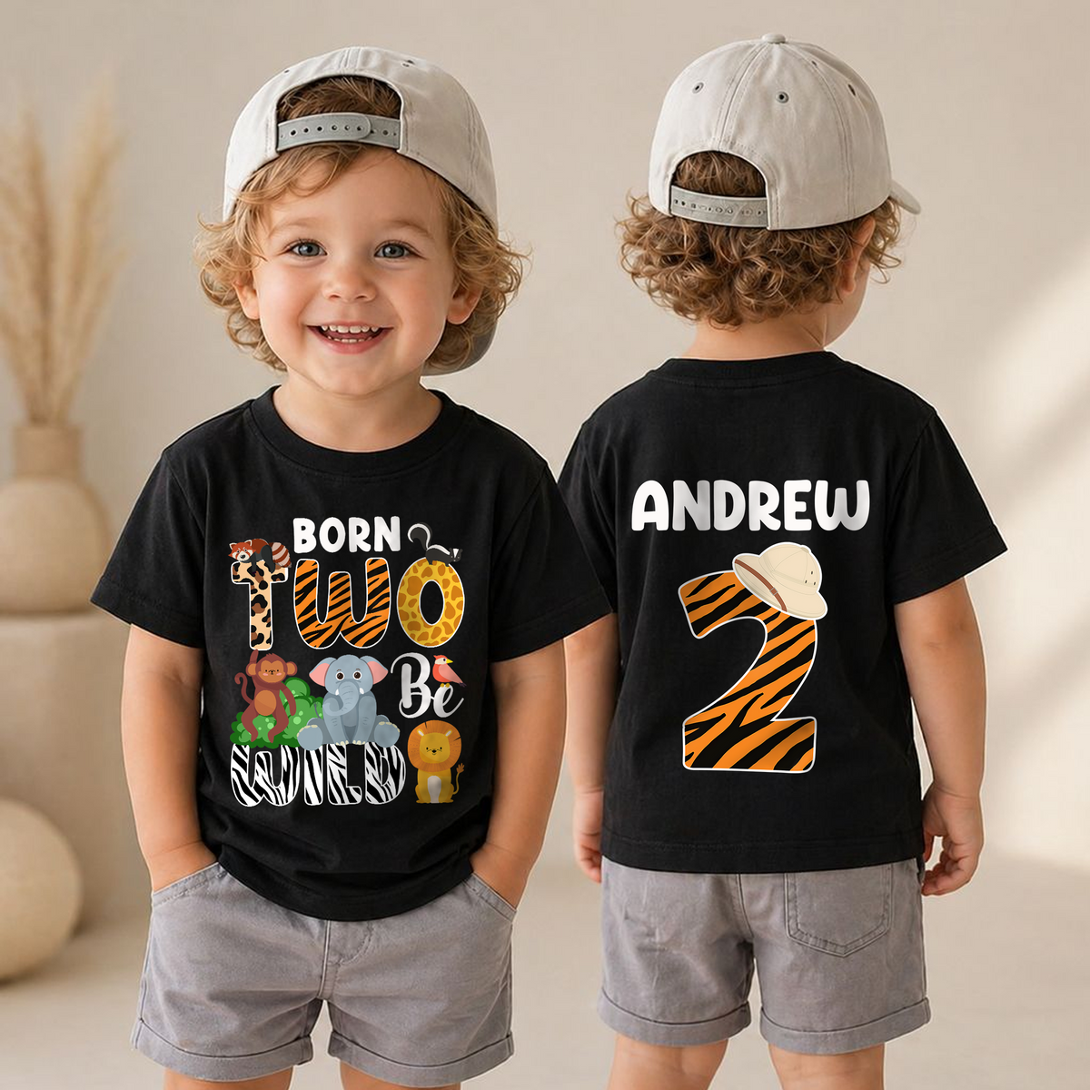 Custom Name Born Two Be Wild Birthday Shirt for Boys — product view 4