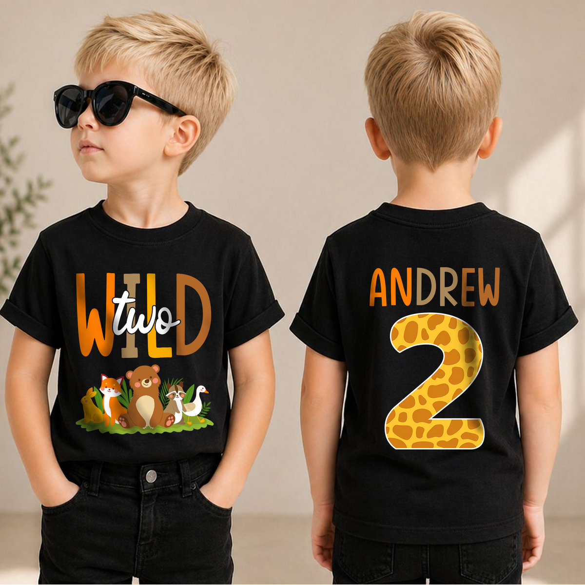 Boys Custom Wild Two Birthday Shirt for Boys — product view 1