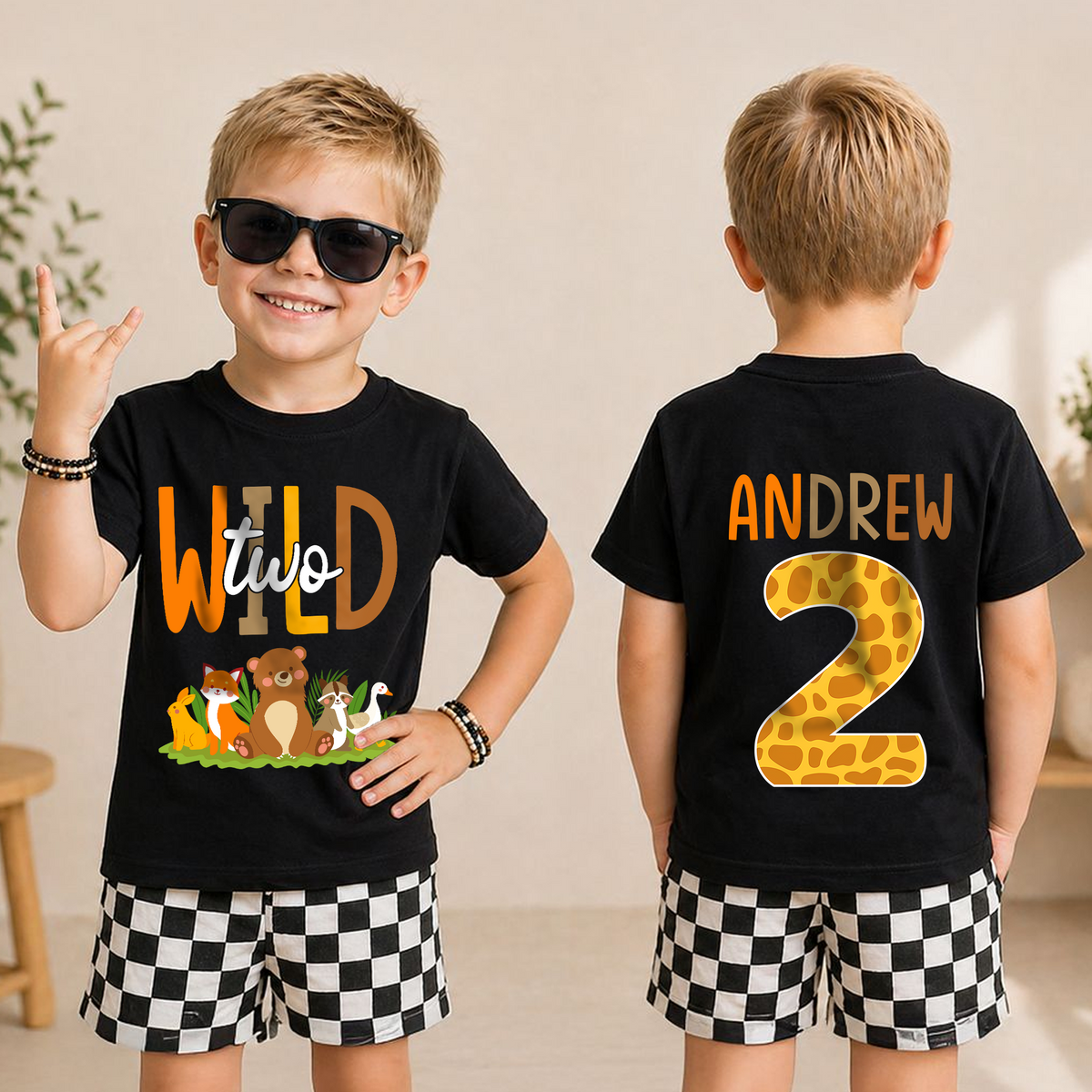 Boys Custom Wild Two Birthday Shirt for Boys — product view 3