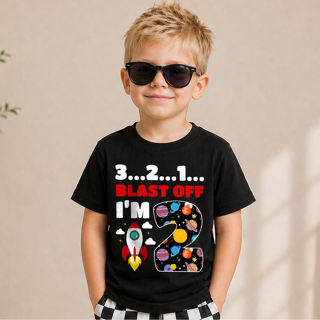 Boys Custom Astronaut 2nd Birthday Shirt — product view 1