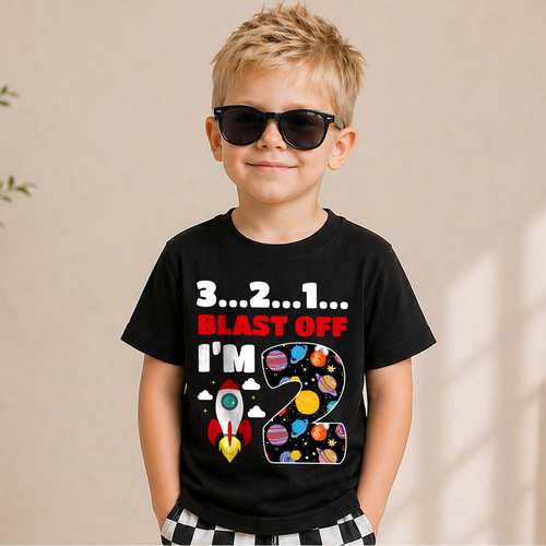 Boys Custom Astronaut 2nd Birthday Shirt — product view 1