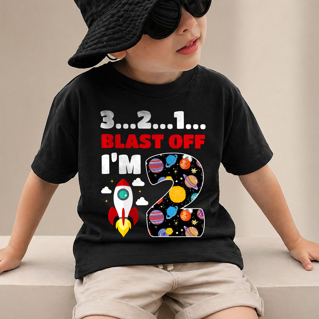 Boys Custom Astronaut 2nd Birthday Shirt — product view 4