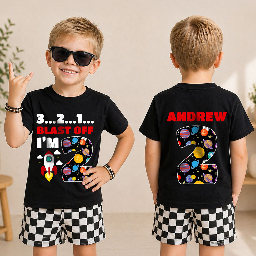 Boys Custom Astronaut 2nd Birthday Shirt — product view 5