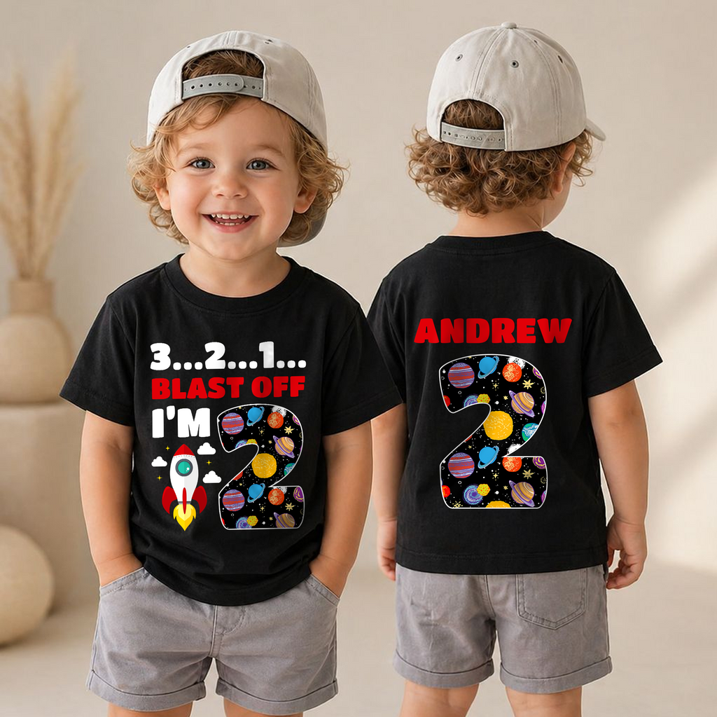 Boys Custom Astronaut 2nd Birthday Shirt — product view 6