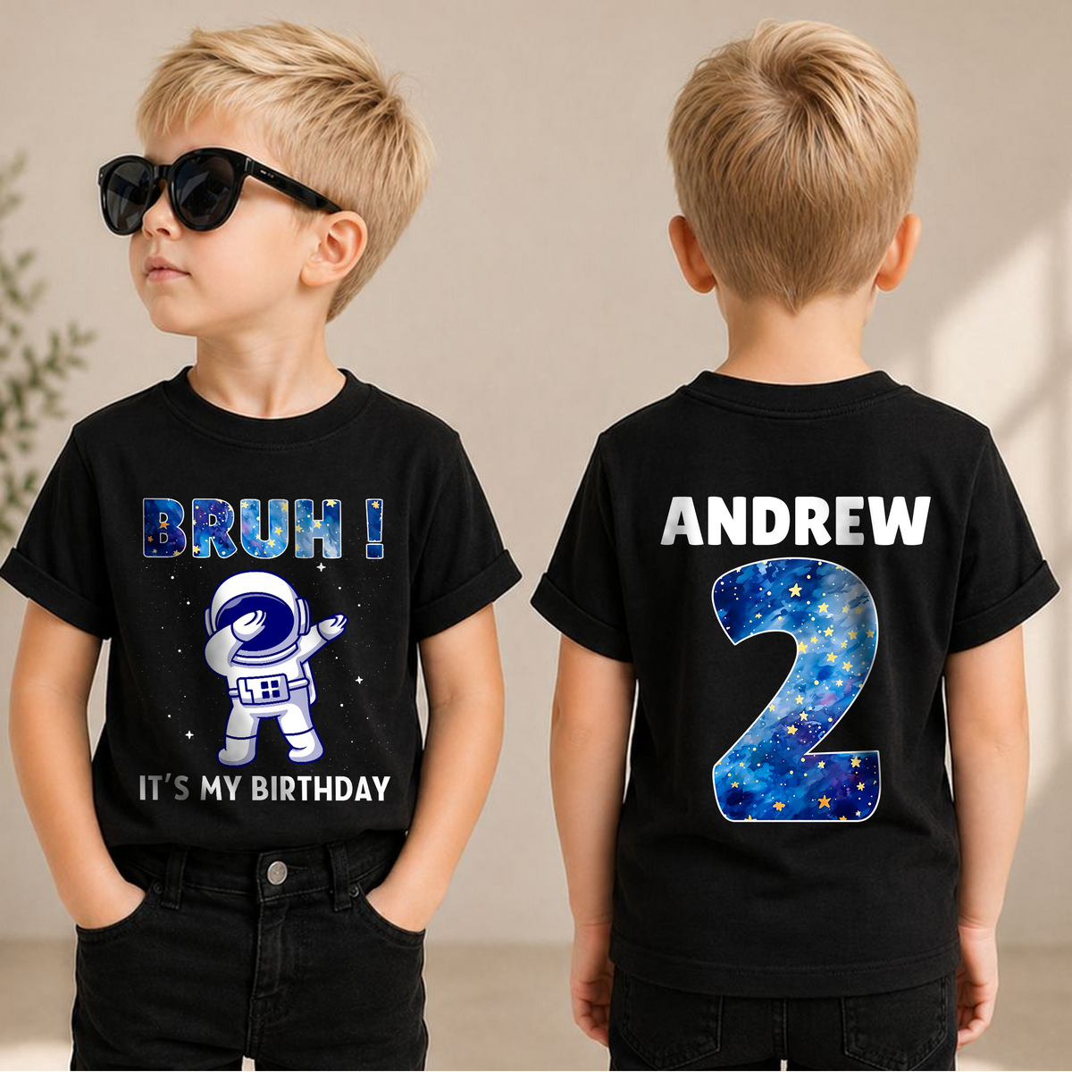 Boys Personalized Astronaut 2nd Birthday Shirt — product view 3