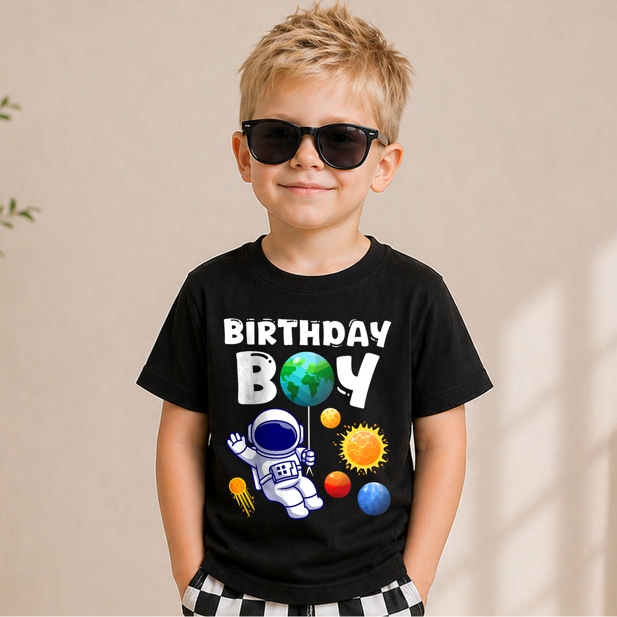 Personalized Astronaut Space Birthday Shirt, Custom Name — product view 1