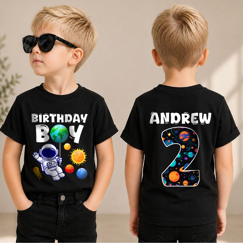 Personalized Astronaut Space Birthday Shirt, Custom Name — product view 3