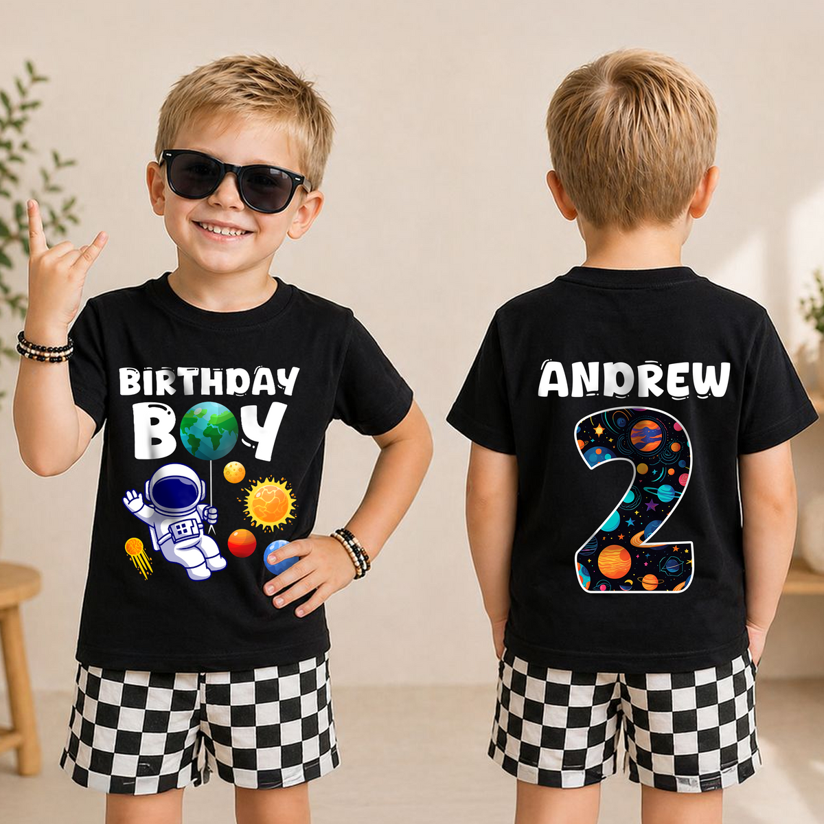 Personalized Astronaut Space Birthday Shirt, Custom Name — product view 5