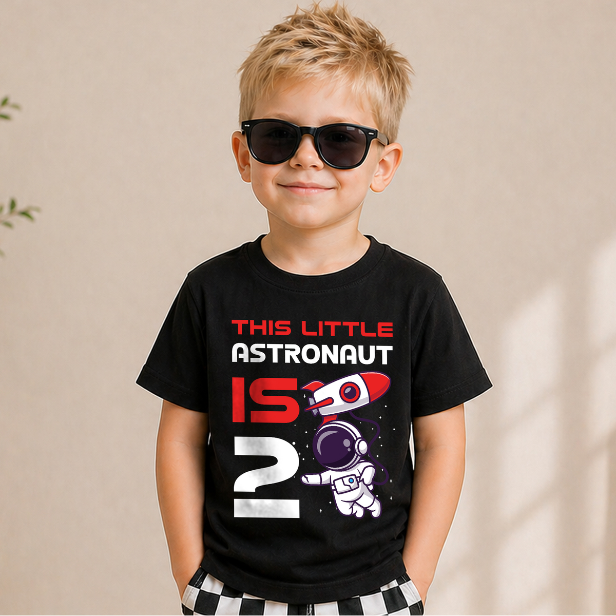Custom Name Astronaut Space Birthday Shirt Boy — product view 1