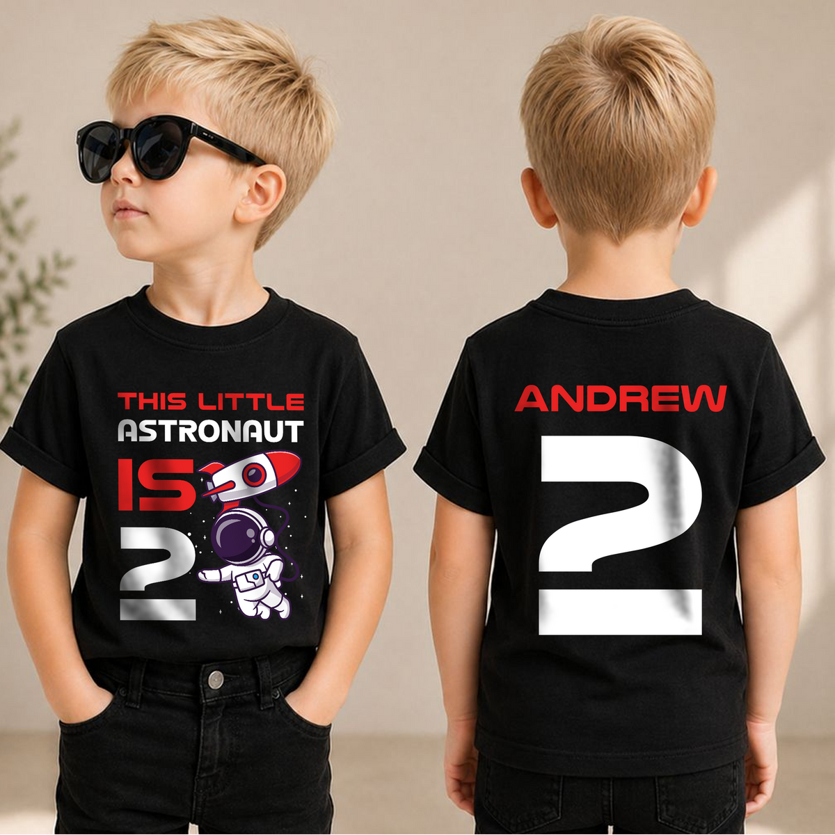 Custom Name Astronaut Space Birthday Shirt Boy — product view 3