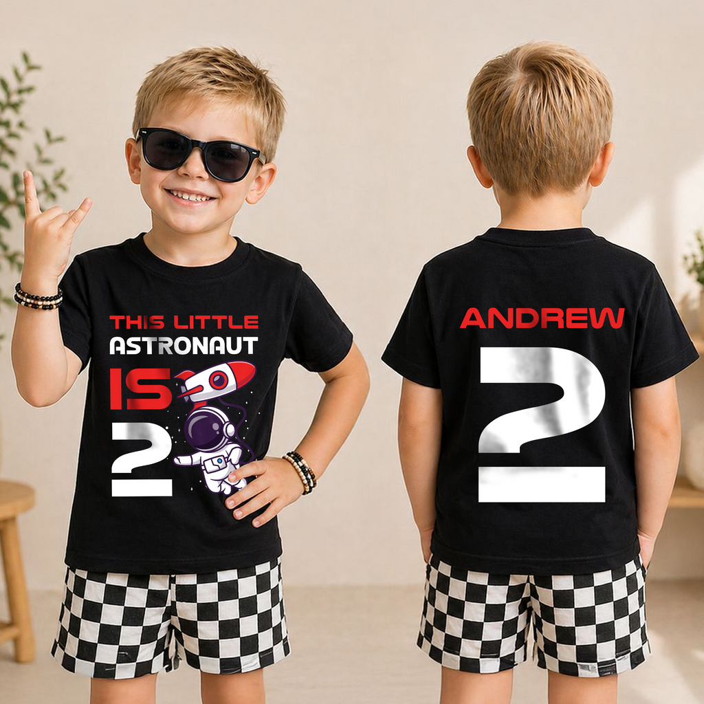 Custom Name Astronaut Space Birthday Shirt Boy — product view 5