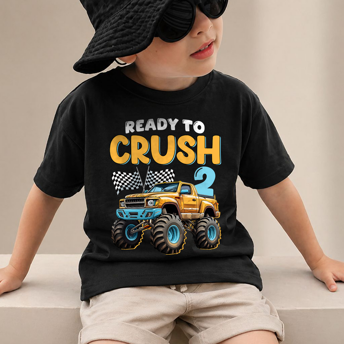 Toddler Personalized Monster Truck Birthday Boy Shirt 2 — product view 2