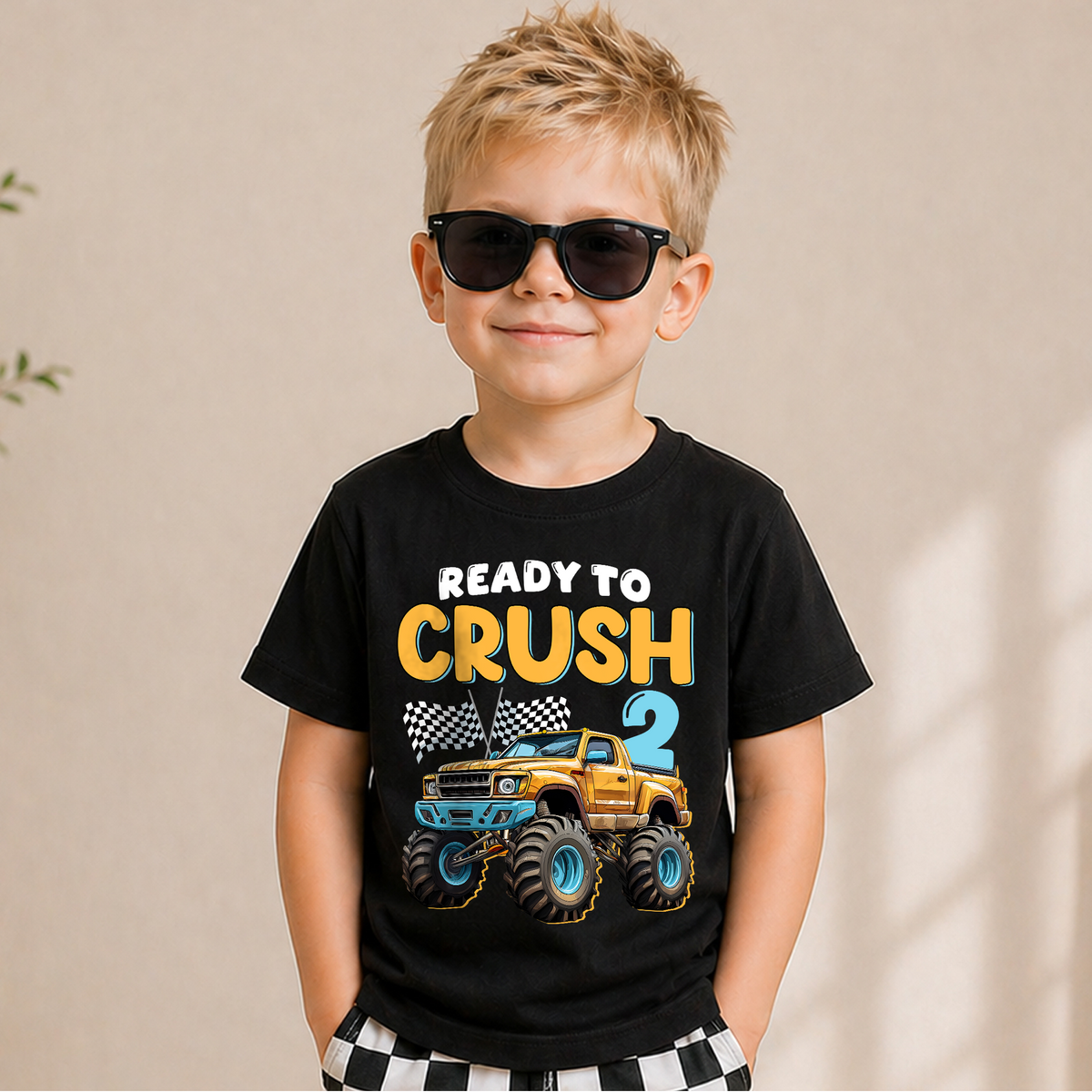 Toddler Personalized Monster Truck Birthday Boy Shirt 2 — product view 5