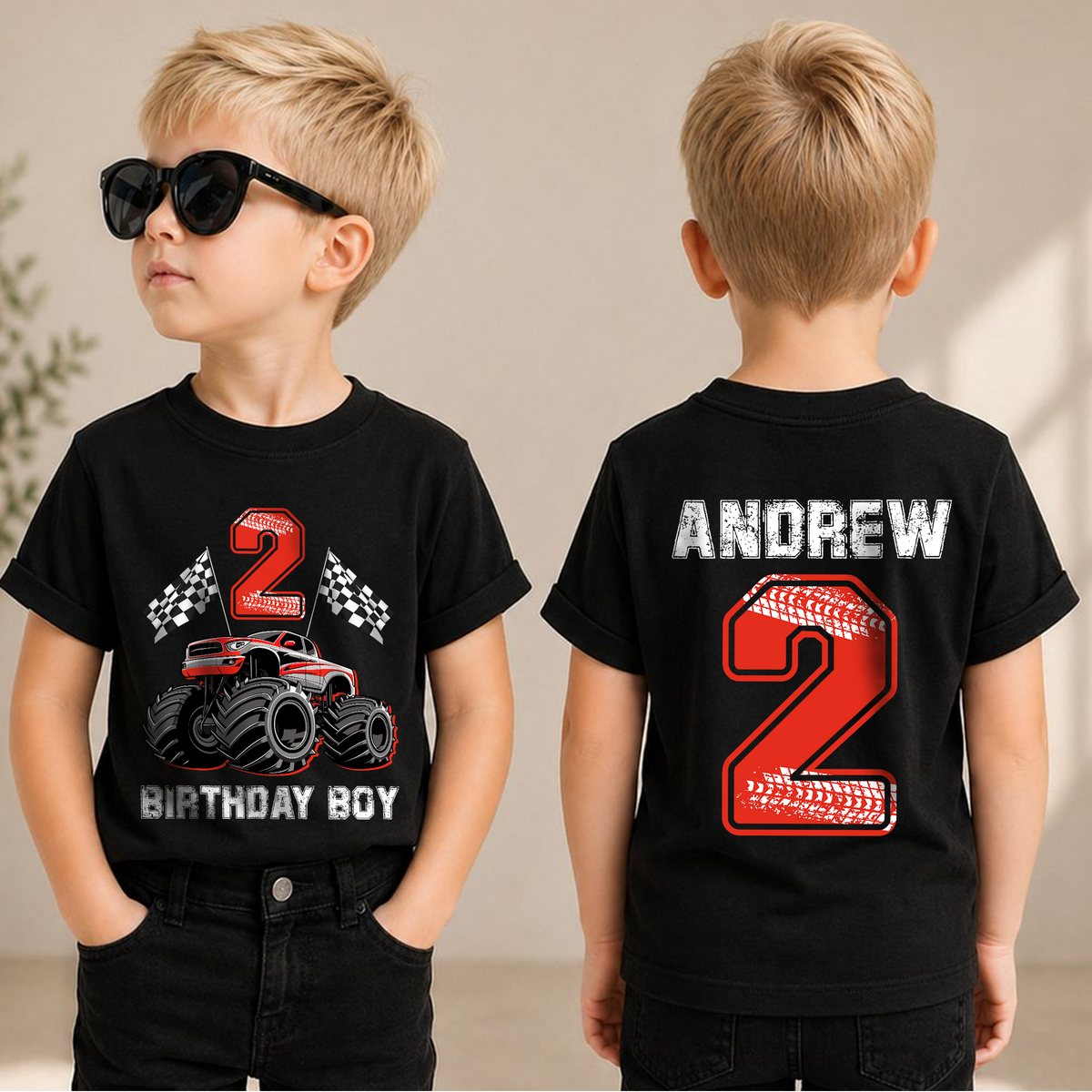 Toddler Personalized Race Car 2nd Birthday Shirt Boy — product view 1