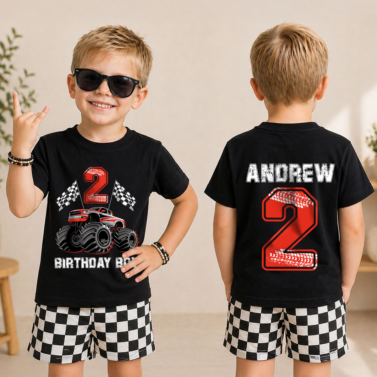 Toddler Personalized Race Car 2nd Birthday Shirt Boy — product view 3