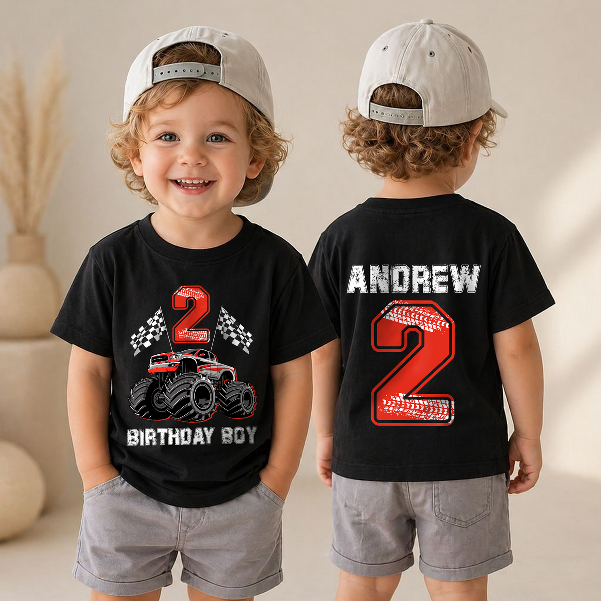Toddler Personalized Race Car 2nd Birthday Shirt Boy — product view 4