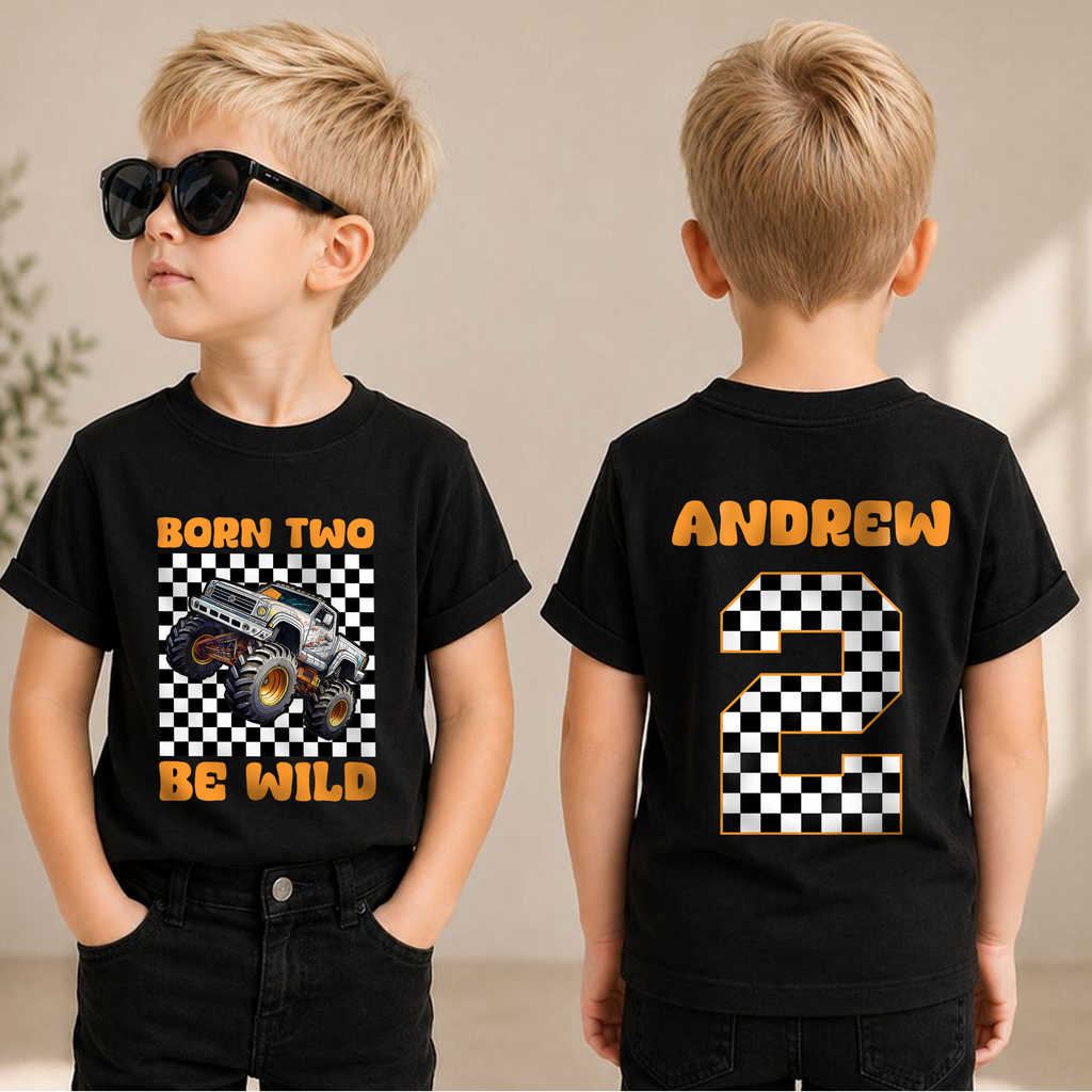 Boys Personalized Monster Truck Birthday Boy Shirt 2, Crushing It — product view 1