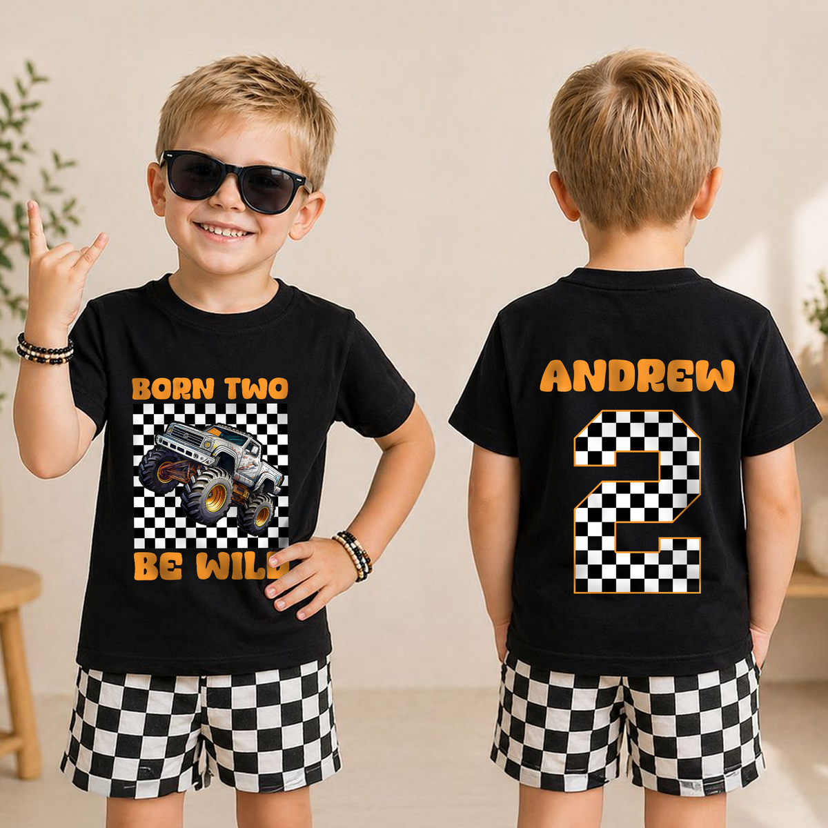 Boys Personalized Monster Truck Birthday Boy Shirt 2, Crushing It — product view 3