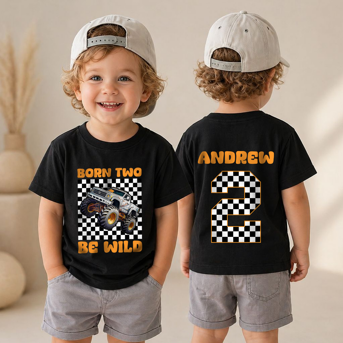 Boys Personalized Monster Truck Birthday Boy Shirt 2, Crushing It — product view 4