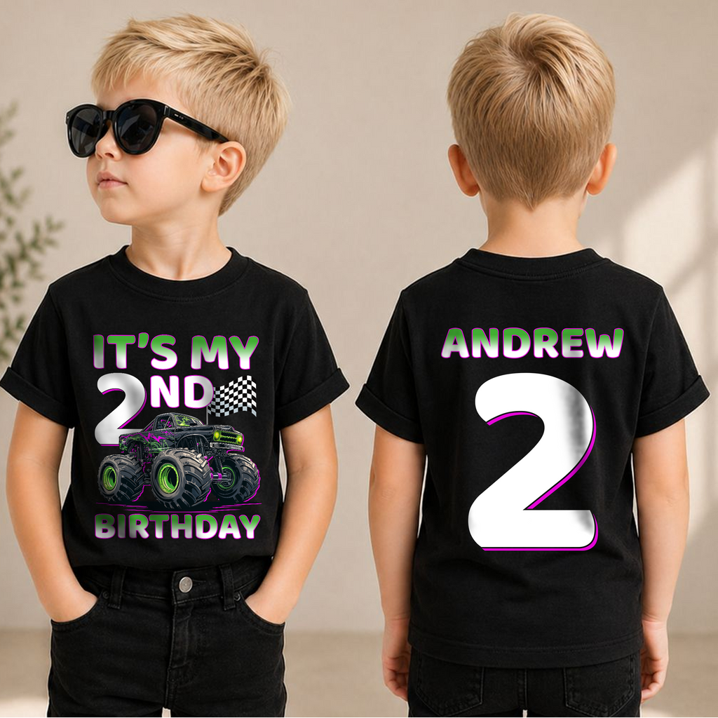 Custom Name Crushing It Birthday Outfit Boy, Monster Truck — product view 1