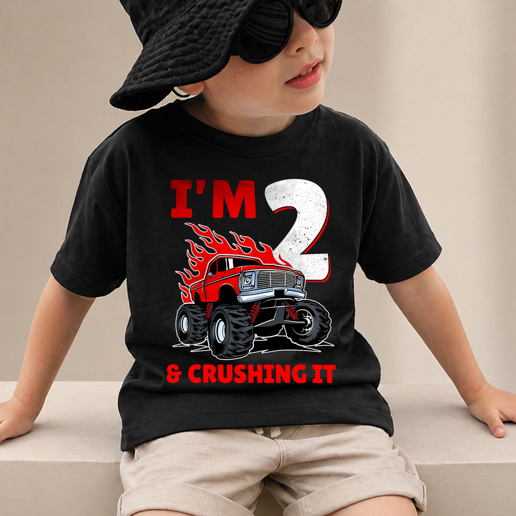 Custom I'm 2 Crushing It Birthday Outfit Boy, Monster Truck — product view 2