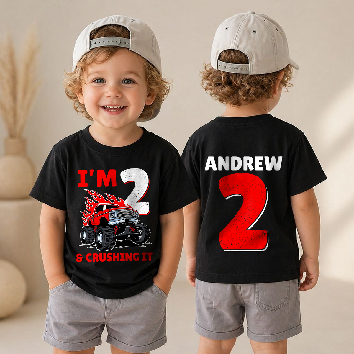Custom I'm 2 Crushing It Birthday Outfit Boy, Monster Truck — product view 4