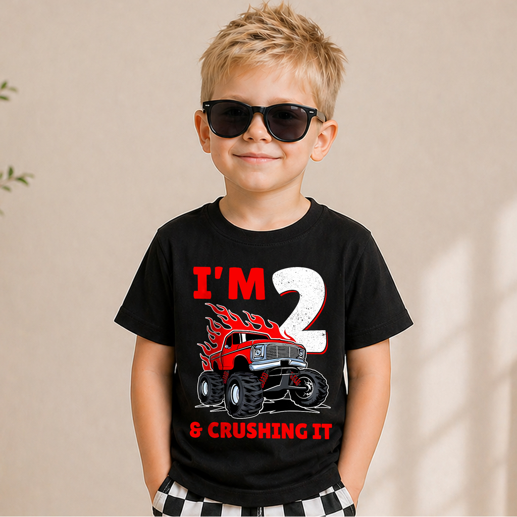 Custom I'm 2 Crushing It Birthday Outfit Boy, Monster Truck — product view 5