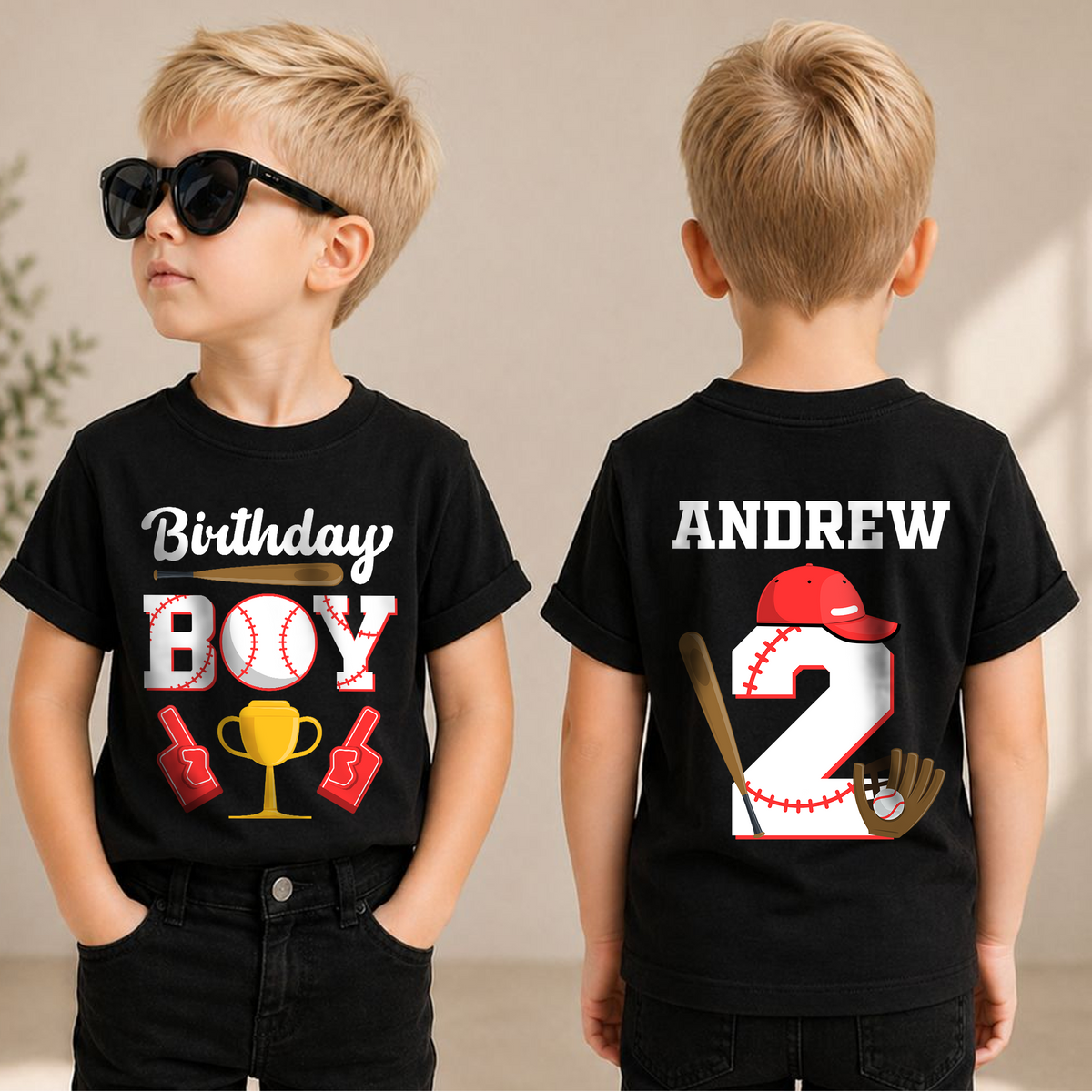 Custom Little Slugger Birthday Shirt for Boys, Baseball 2nd — product view 1