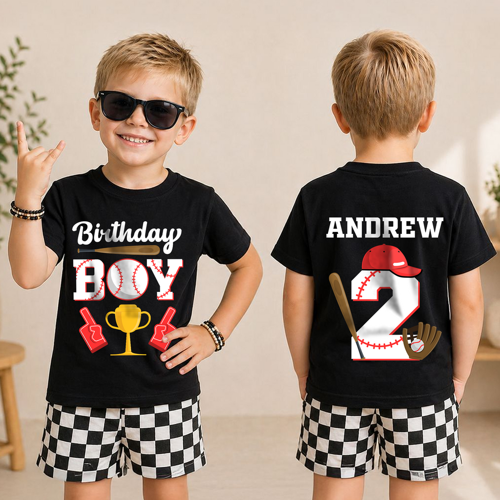 Custom Little Slugger Birthday Shirt for Boys, Baseball 2nd — product view 3
