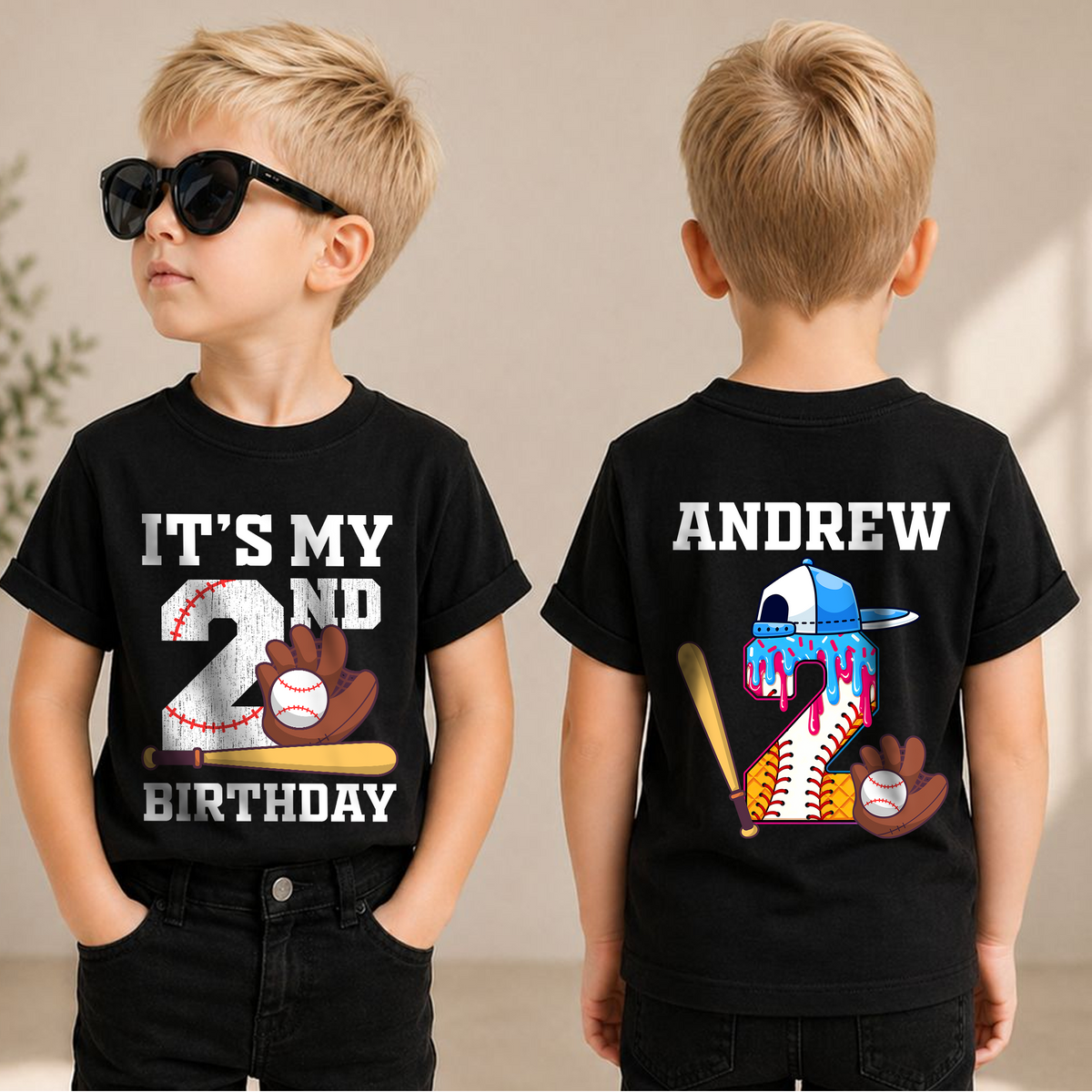 Boys Custom Little Slugger Birthday Shirt, Baseball 2nd Birthday — product view 1