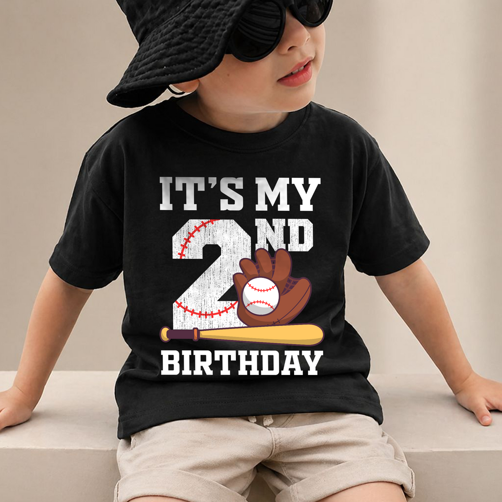 Boys Custom Little Slugger Birthday Shirt, Baseball 2nd Birthday — product view 2