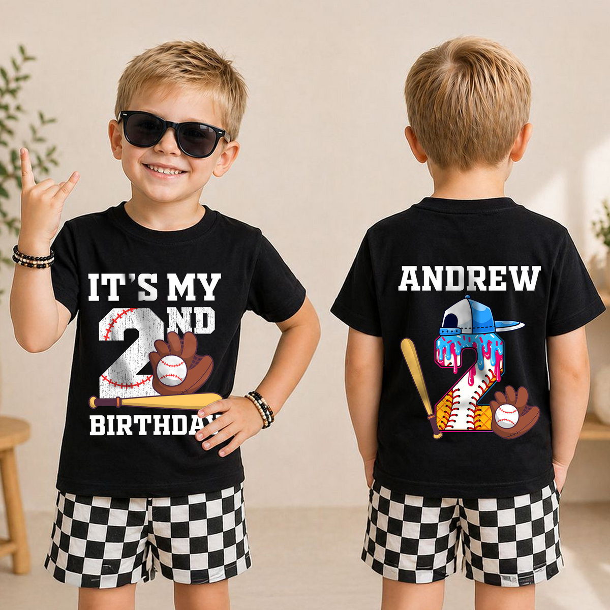 Boys Custom Little Slugger Birthday Shirt, Baseball 2nd Birthday — product view 3