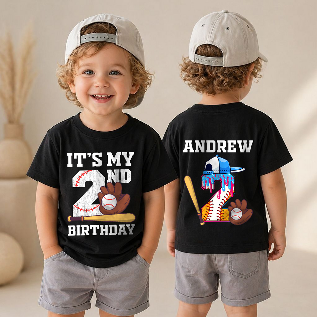 Boys Custom Little Slugger Birthday Shirt, Baseball 2nd Birthday — product view 4
