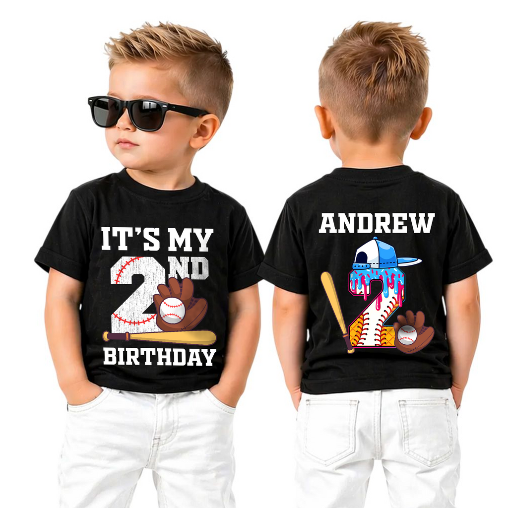 Boys Custom Little Slugger Birthday Shirt, Baseball 2nd Birthday — product view 5