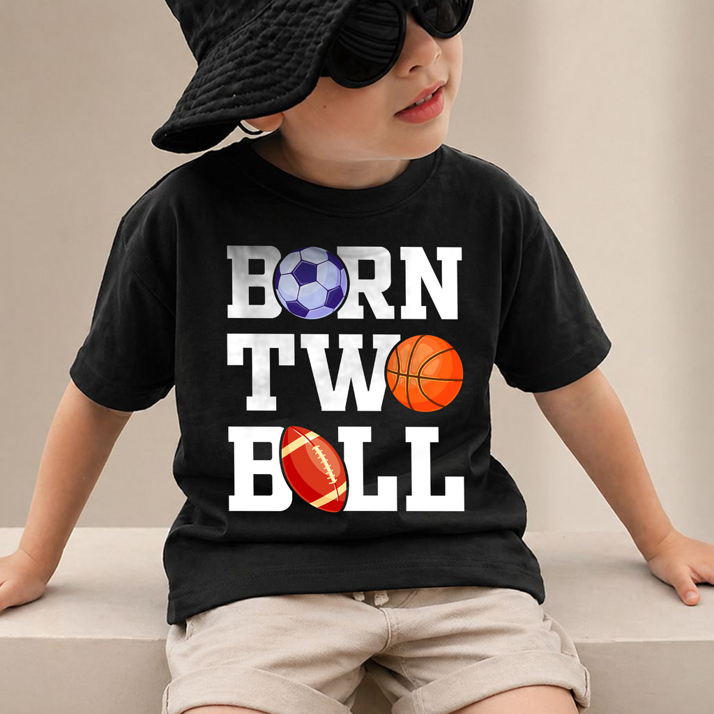 Custom Born Two Ball Birthday Shirt for Boys, Football 2nd Birthday — product view 2