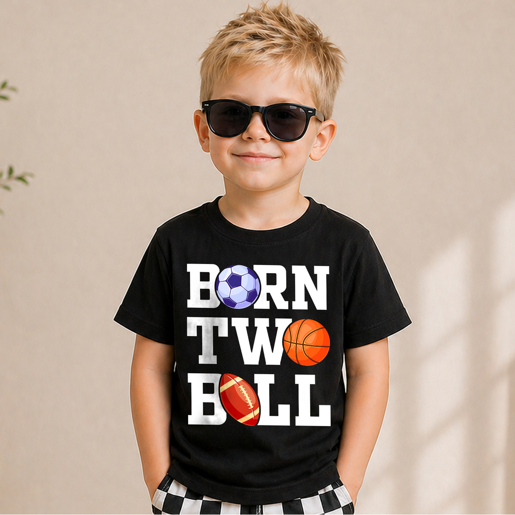 Custom Born Two Ball Birthday Shirt for Boys, Football 2nd Birthday — product view 6
