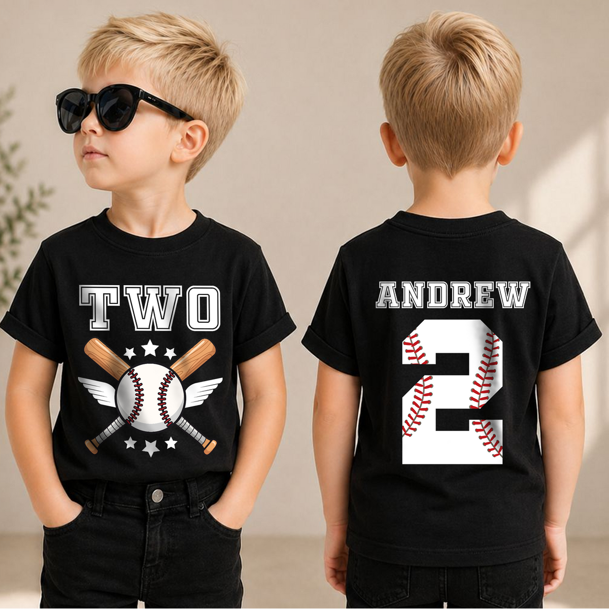 Toddler Personalized Little Slugger Birthday Shirt, Baseball 2nd — product view 1