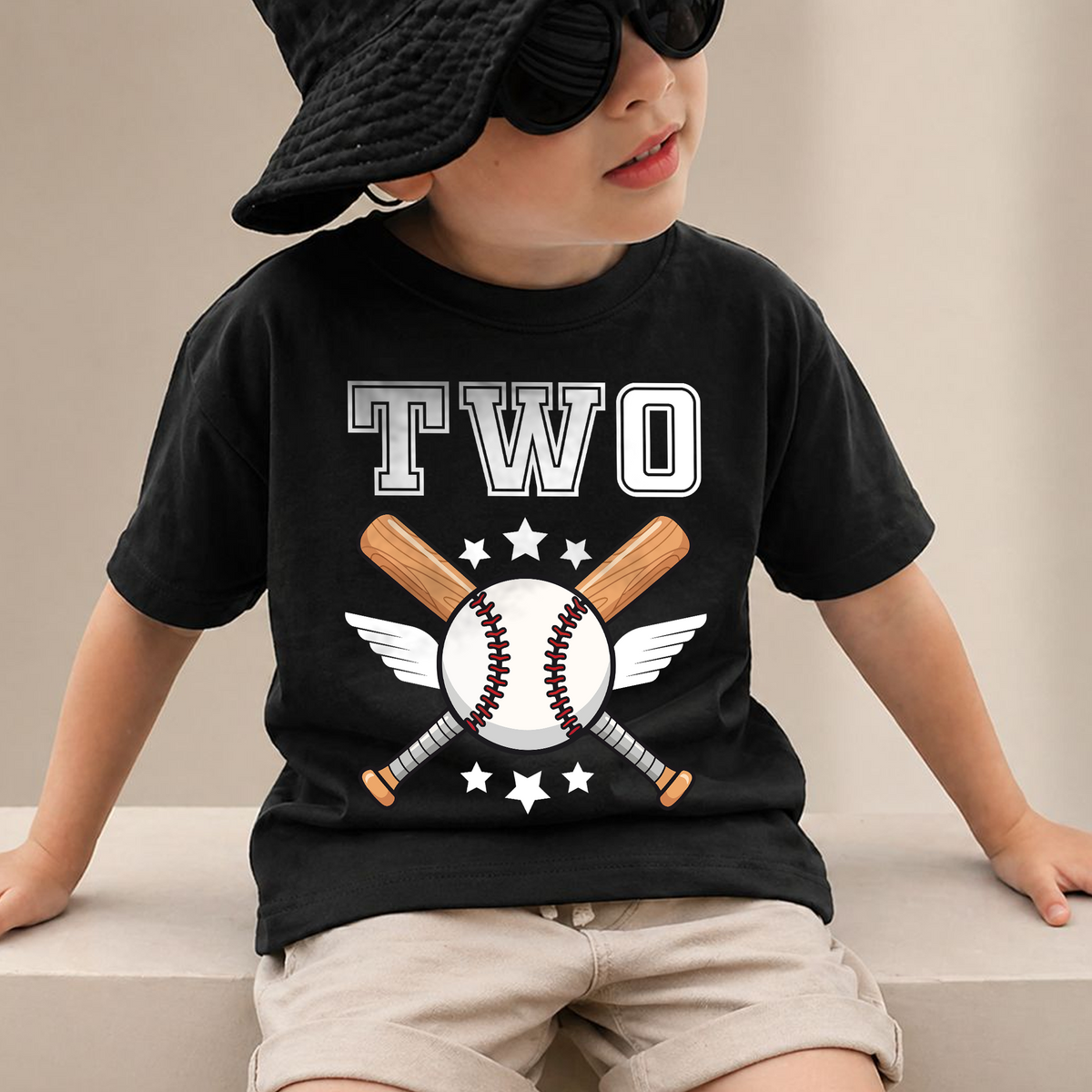Toddler Personalized Little Slugger Birthday Shirt, Baseball 2nd — product view 2