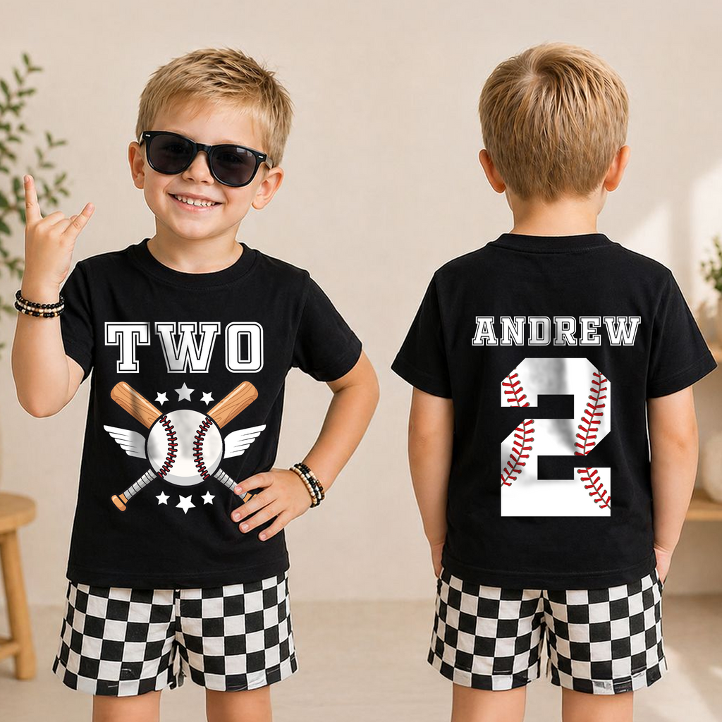 Toddler Personalized Little Slugger Birthday Shirt, Baseball 2nd — product view 3